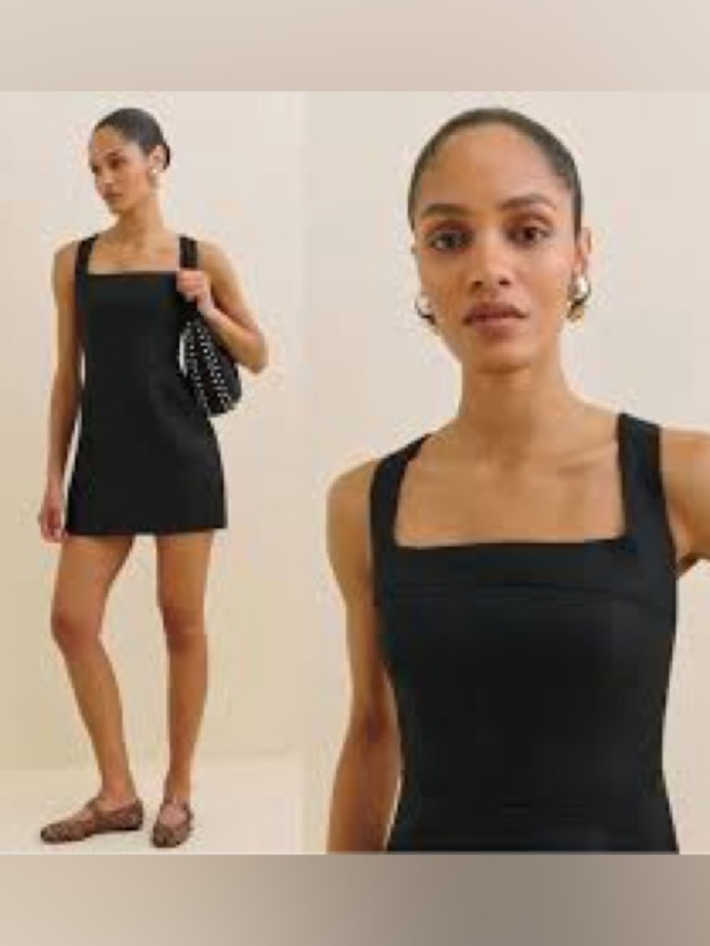 Reformation Celosia Black Linen Mini Dress Square Neck 6